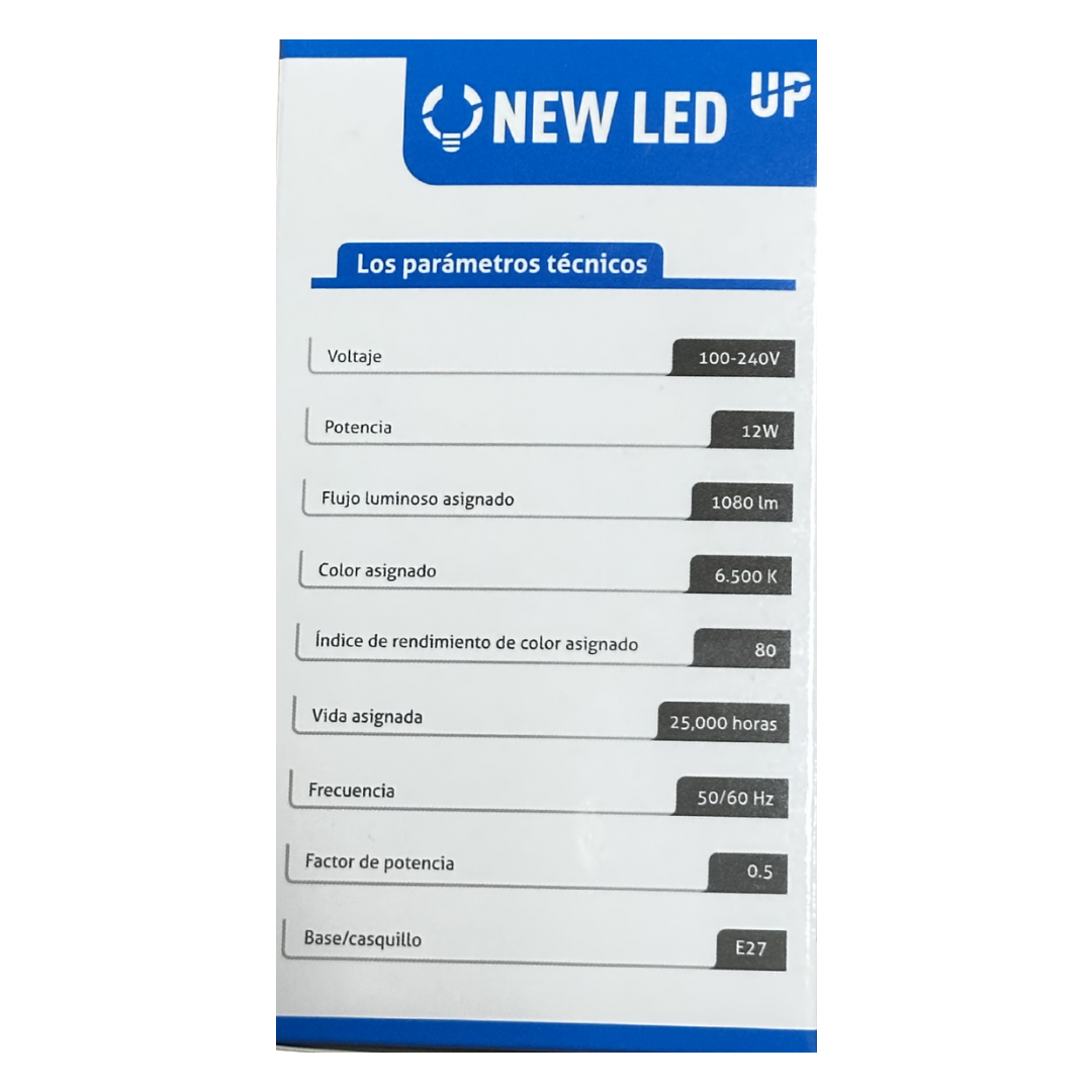 Bombilla LED A60 de 12 W luz fría 6500 K con casquillo E27 de la marca New Led Up