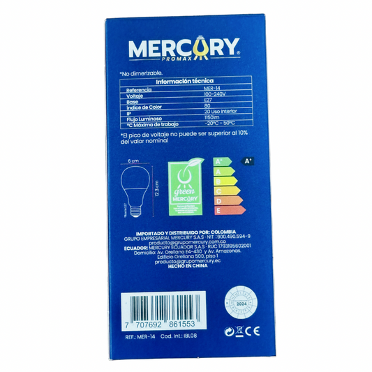 Bombilla LED 15W luz blanca 6500K E27 Mercury Promax