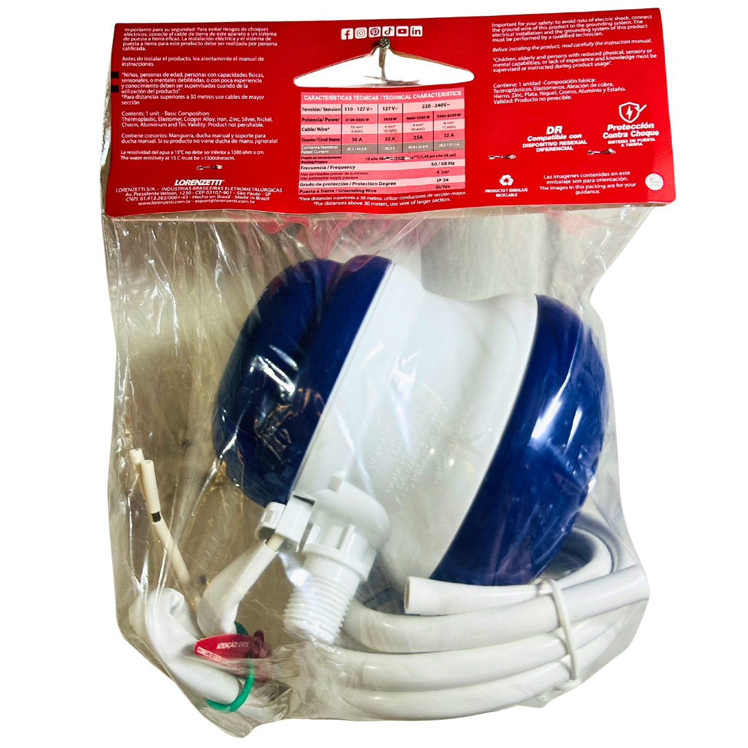 Ducha eléctrica Lorenzetti Loren Bello Ultra 127V 5500W con manguera ducha manual y accesorios