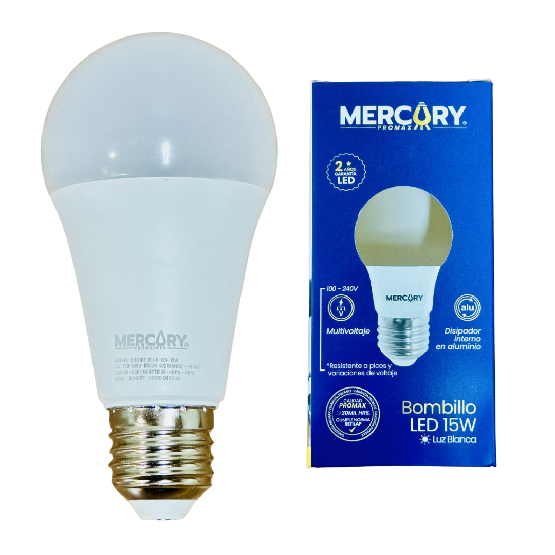 Bombilla LED 15W luz blanca 6500K E27 Mercury Promax