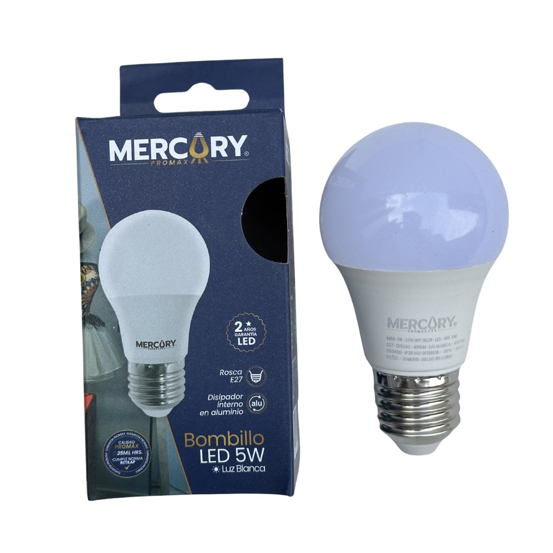 Bombilla LED 5W luz blanca E27 Mercury Promax de bajo consumo