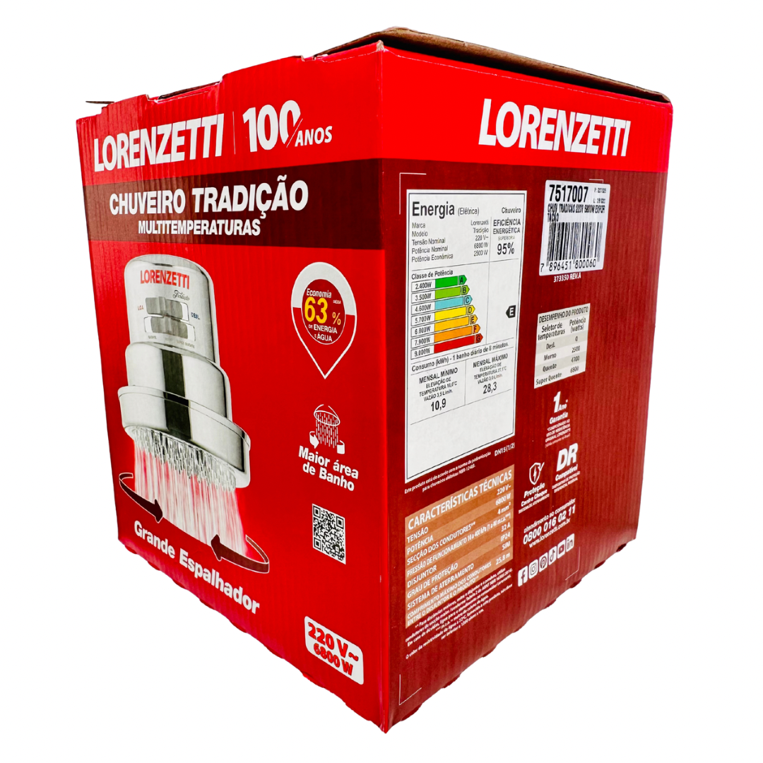 Ducha eléctrica Lorenzetti Tradição 4T cromada 220V 6800W con manguera y accesorios