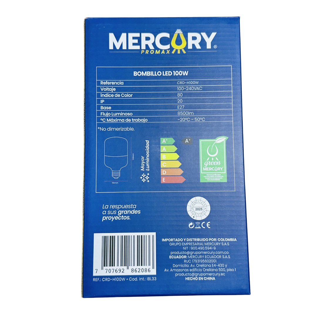 Bombilla LED industrial Mercury Promax 100W luz blanca 6500K base E27 8500 lúmenes