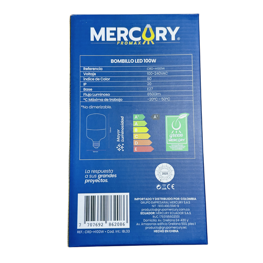 Bombilla LED industrial Mercury Promax 100W luz blanca 6500K base E27 8500 lúmenes