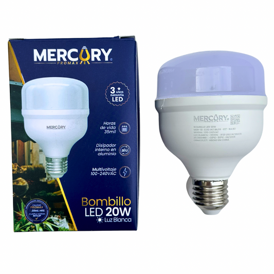 Bombilla LED 20W luz blanca 6500K E27 Mercury Promax alta potencia