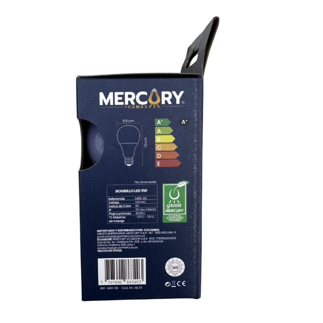 Bombilla LED 5W luz blanca E27 Mercury Promax de bajo consumo