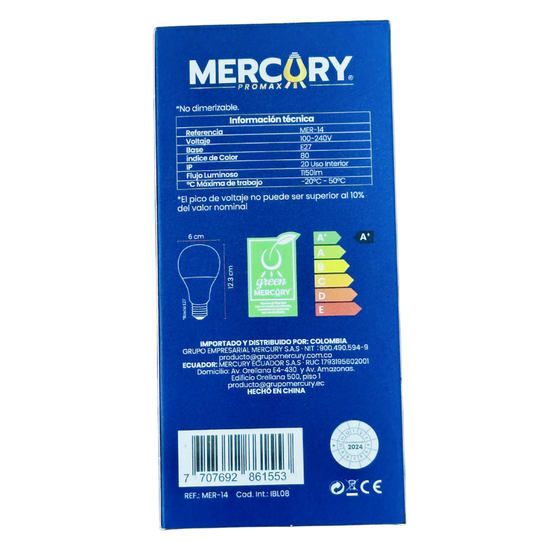 Bombilla LED 15W luz blanca 6500K E27 Mercury Promax